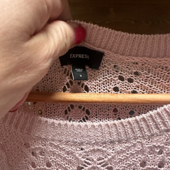 Express Light Pink Lace Knit Top - Picture 2 of 4
